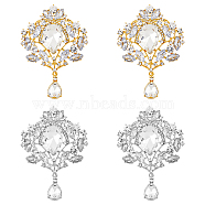 DICOSMETIC 4Pcs 2 Colors Wedding Bridal Flower Bouquet Crystal Rhinestone Brooch, Alloy Teardrop Shawl Pin for Women, Platinum & Golden, 97x68x5mm, 2Pcs/colors(JEWB-DC0001-05)