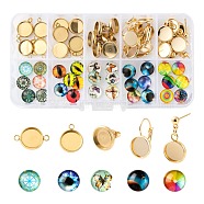 DIY Jewelry Set Making Kits, Including 304 Stainless Steel Cabochons Findings, Glass Cabochons, Golden, Cabochons Findings: 30pcs(DIY-LS0002-93G)