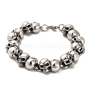 304 Stainless Steel Skull Link Chain Bracelets, Antique Silver, 8-1/2 inch(21.7cm)(BJEW-E094-14AS)