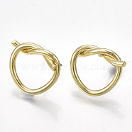 Alloy Stud Earrings, with Steel Pins, Heart, Light Gold, 14x17~18mm, Pin: 0.7mm(X-PALLOY-T065-09)