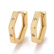 Clear Cubic Zirconia Hexagon Hoop Earrings, Brass Hinged Earrings for Women, Cadmium Free & Nickel Free & Lead Free, Real 18K Gold Plated, 13x14.5x2.5mm, Pin: 0.8mm(EJEW-C022-13G)