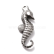 304 Stainless Steel Pendants, Textured, Sea Horse, Stainless Steel Color, 29.5x10.5x4.5mm, Hole: 1.6mm(STAS-B024-15P)