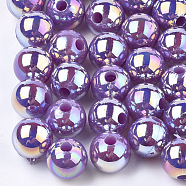 Plastic Beads, AB Color Plated, Round, Purple, 8mm, Hole: 1.8mm(X-OACR-S027-8mm-14)