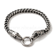 316 Surgical Stainless Steel Wheat Chain Viking Raven Skull Bracelets, Antique Silver, 8-3/4 inch(22.2cm)(BJEW-Q349-05AS-01)