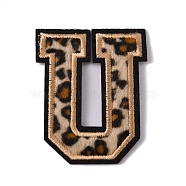 Polyester Computerized Embroidery Cloth Iron On Sequins Patches, Leopard Print Pattern Stick On Patch, Costume Accessories, Appliques, Letter.U, 60x49x1.5mm(PATC-SZC0001-01U)