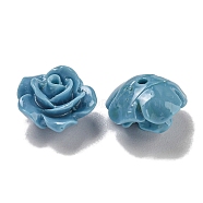 Synthetic Coral Dyed Carved Beads, Flower, Half Hole, Cornflower Blue, 9.5x6.3mm, Hole: 1mm(SHEL-I001-05C-04)