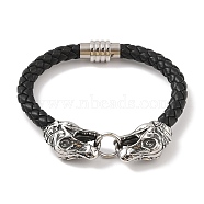 Braided Microfiber Leather Cord Bracelets, 304 Stainless Steel Snake Bracelets for Men, Antique Silver, 9x1/4 inch(22.7x0.8cm)(BJEW-B096-19F)