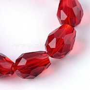 Transparent Glass Bead Strands, Faceted Teardrop, Red, 8x6mm, Hole: 1mm, about 65pcs/strand, 17.99 inch(45.7cm)(X-GLAA-R024-6x8mm-03)