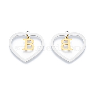 201 Stainless Steel Pendants, Hollow, Heart with Letter A~Z, Real Gold Plated & Stainless Steel Color, Letter.B, 29x29.5x1mm, Hole: 2mm, A~Z: 12x8~10.5x1mm(STAS-N090-LA894-B-P)