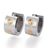 Two Tone 304 Stainless Steel Huggie Hoop Earrings, Textured, Ring, Golden & Stainless Steel Color, 12.5x13.5x7mm, Pin: 1mm(EJEW-L252-002GP)