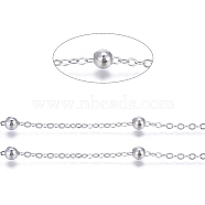 Brass Flat Oval Cable Chains, Satellite Chains, with Round Beads, Unwelded, with Spool, Cadmium Free & Nickel Free & Lead Free, Platinum, 2.2x1.7x0.23mm, Bead: 3.5mm, about 301.83 Feet(92m)/roll(CHC018Y-NFK)