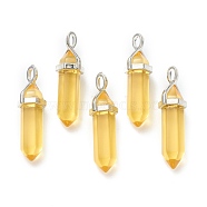 Glass Pendants, with Platinum Tone Brass Findings, Bullet, Gold, 39.5x12x11.5mm, Hole: 4.5x2.8mm(G-M378-01P-D04)
