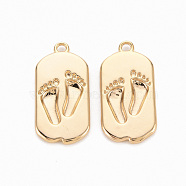 Brass Pendants, Nickel Free, Oval with Foot Print, Real 18K Gold Plated, 22x10.5x1.5mm, Hole: 1.4mm(KK-N231-269-NF)