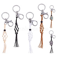 4Pcs  4 Colors Macrame Fringe Braided Keychain, Black Glass Bead Tassel Charm Key Ring for Handbag, Car Decoration, Beige, 17.5cm, 1pc/color(AJEW-SW00014-01)