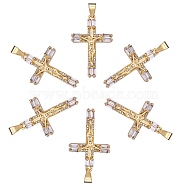 6Pcs Brass Micro Pave Clear Cubic Zirconia Pendants, Long-Lasting Plated, Crucifix Cross, Real 18K Gold Plated, 32x20x4.5mm, Hole: 2.5x4.5mm(ZIRC-SZ0003-63)