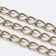 Iron Side Twisted Chain, Unwelded, with Spool, Lead Free & Nickel Free, Antique Bronze, Size: Chains: about 7mm long, 5mm wide, 0.9mm thick, about 328.08 Feet(100m)/roll(CH-DK0.9-AB-FF)