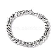 201 Stainless Steel Curb Chain Bracelet with 304 Stainless Steel Clasps for Men Women, Stainless Steel Color, 8-1/8 inch(20.7cm), Link: 11x9x2.5mm(BJEW-M235-02C-P)