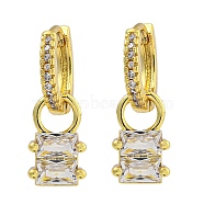 Rack Plating Brass Pave Clear Cubic Zirconia Hoop Earrings for Women, Cadmium Free & Lead Free, Long-Lasting Plated, Real 18K Gold Plated, Rectangle, 20x7mm(EJEW-G410-48G)