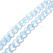 Transparent Glass Beads Strand, Heart, Light Sky Blue, 7.5~8.5x8~8.5x4~4.5mm, Hole: 1mm, about 44~45pcs/strand, 12.56~12.87 inch(31.9~32.7cm)(GLAA-F112-01F)
