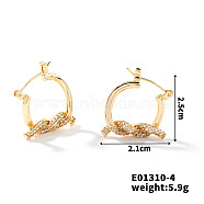 Chic Twisted Doughnut Design Copper Hoop Earrings, with Zirconia, Fashionable Women's Accessories, Golden, 25x21mm(KE0163-2)