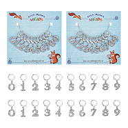 Zinc Alloy & Glass Number Pendant Locking Stitch Markers, 304 Stainless Steel Clasp Stitch Marker, Clear, 3.15cm, 10 style, 1pc/style, 10pcs/set(HJEW-PH01872)