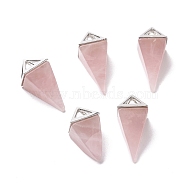 Natural Rose Quartz Pendants, with Platinum Tone Alloy Findings, Pyramid, 29~38x15~15.5x15~15.5mm, Hole: 6x5mm(G-E577-01P-03)