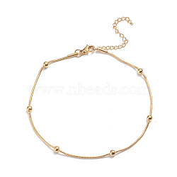 304 Stainless Steel Round Snake Chain Anklets, with Round Beads and Lobster Claw Clasps, Golden, 9-1/2 inch(24cm)(AJEW-G024-13G)