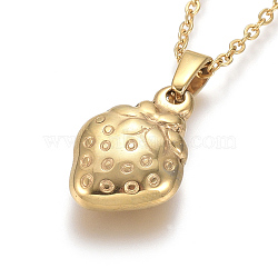 304 Stainless Steel Pendant Necklaces, with Cable Chains and Lobster Claw Clasps, Strawberry, Imitation Food, Golden, 17.6 inch(44.8cm), 1.5mm(NJEW-F275-31G)