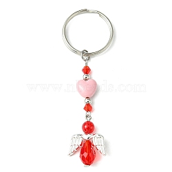 Glass & Acrylic Pendant Keychain, with Iron Split Key Rings, Heart & Angel, Red, 8.1~8.2cm(KEYC-JKC00642-05)