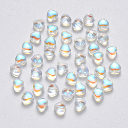 Transparent Spray Painted Glass Beads, AB Color Plated, Heart, Clear AB, 6x6x4mm, Hole: 0.7mm(GLAA-R211-02-D02)