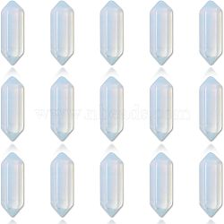 CHGCRAFT Faceted Bullet Opalite Double Terminated Pointed Beads, for Wire Wrapped Pendants Making, No Hole/Undrilled, 30x9x9mm, 15pcs/box(G-CA0001-57)