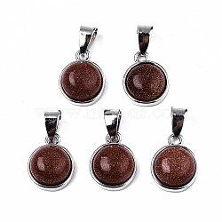 Synthetic Goldstone Pendants, with Platinum Tone Brass Settings and Platinum Tone Iron Snap on Bails, Half Round/Dome, 15.5x12x6mm, Hole: 5x7mm(G-T131-19C)