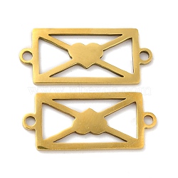 201 Stainless Steel Connector Charms, Envelope Links with Heart, Golden, 9x21x0.8mm, Hole: 1.5mm(STAS-Q245-18G)