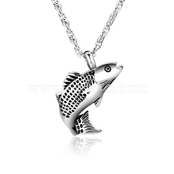 Stainless Steel Fish Urn Ashes Pendants, Antique Silver, 28.5x23x8.5mm, Hole: 5mm(BOTT-PW0002-047AS)