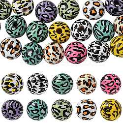 20Pcs 10 Colors Printed Wood Beads, Round with Leopard Print, Mixed Color, 16x14.5mm, Hole: 4.5mm, 2pcs/color(WOOD-FS0002-56)
