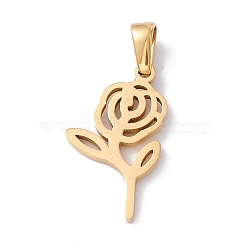Vacuum Plating 304 Stainless Steel Pendants, Laser Cut, Rose Charms, Golden, 20x11.5x1mm, Hole: 2.5x4.5mm(STAS-G284-01G)