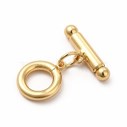Rack Plating Eco-Friendly Brass Toggle Clasps, Long-Lasting Plated, Lead Free & Cadmium Free, Ring, Real 18K Gold Plated, Ring: 11.5x9x2mm, Hole: 1mm, Bar: 15x5x3mm, Hole: 1mm(KK-K165-34)