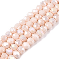 Electroplate Glass Beads Strands, Opaque Solid Color, AB Color Plated, Faceted, Rondelle, Antique White, 6x5mm, Hole: 1mm, about 84~85pcs/strand, 41.5~42cm(EGLA-A044-P6mm-B05)