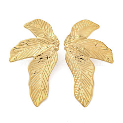 304 Stainless Steel Stud Earrings For Women, Real 18K Gold Plated, Left and Right, Leaf, 52x27.5mm(EJEW-B110-01G-01)