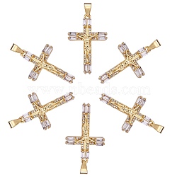 6Pcs Brass Micro Pave Clear Cubic Zirconia Pendants, Long-Lasting Plated, Crucifix Cross, Real 18K Gold Plated, 32x20x4.5mm, Hole: 2.5x4.5mm(ZIRC-SZ0003-63)