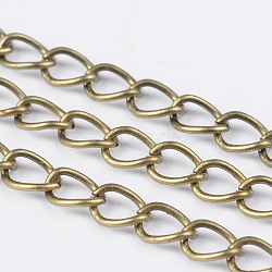 Iron Side Twisted Chain, Unwelded, with Spool, Lead Free & Nickel Free, Antique Bronze, Size: Chains: about 7mm long, 5mm wide, 0.9mm thick, about 328.08 Feet(100m)/roll(CH-DK0.9-AB-FF)