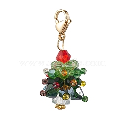 Christmas Tree Glass Pendant Decorations, Stainless Steel Lobster Claw Clasps Charms for Backpack Ornaments, Colorful, 35x18mm(HJEW-JM02046-02)