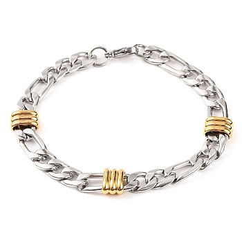 304 Stainless Steel Figaro Chain Bracelets for Women, Golden & Stainless Steel Color, 8-3/8 inch(21.2cm)