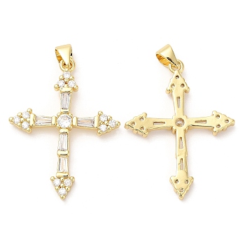Eco-Friendly Brass Micro Pave Cubic Zirconia Pendants, Lead Free & Cadmium Free, Cross Charm, Real 18K Gold Plated, 32x24x3.5mm, Hole: 5x3.5mm