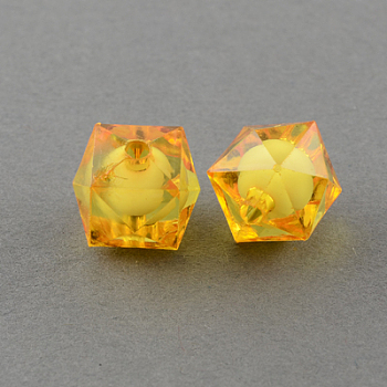 Transparent Acrylic Beads, Bead in Bead, Faceted Cube, Goldenrod, 8x7x7mm, Hole: 2mm, about 2000pcs/500g