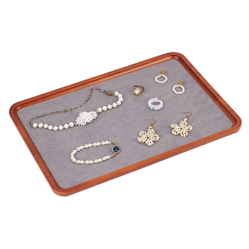Rectangle Wooden with Velvet Jewelry Trays, for Earrings, Necklaces, Bracelets Display, Saddle Brown, 35x24x1.5cm