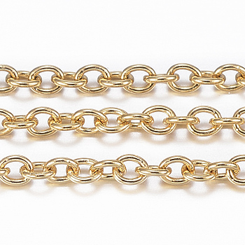 3.28 Feet Ion Plating(IP) 304 Stainless Steel Cable Chains, Soldered, Oval, Real 18K Gold Plated, 2x1.5x0.4mm
