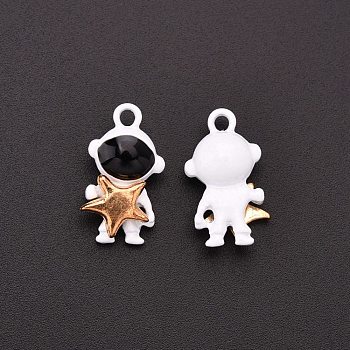 Baking Painted Alloy Pendants, Astronaut Hold the Stars, White, 17.2x9.5x6mm, Hole: 1.6mm