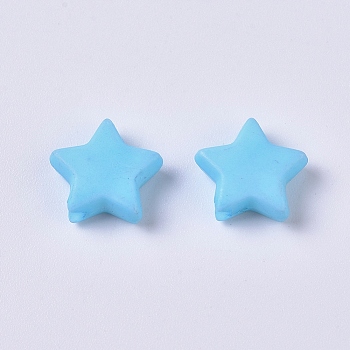 Opaque Acrylic Beads, Star, Light Sky Blue, 9.5x9.5x3.5mm, Hole: 0.5mm
