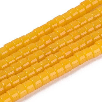 Imitation Jade Glass Beads Strands, Flat Round, Goldenrod, 4~4.5x3mm, Hole: 0.5~0.8mm, about 126~129pcs/strand, 14.57~14.96''(37~38cm)